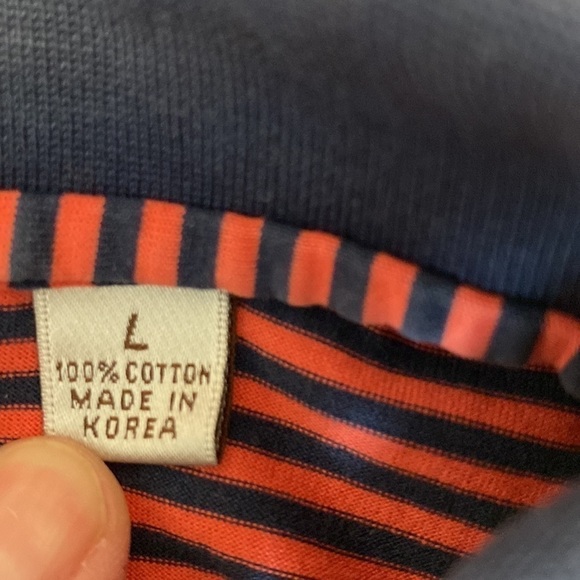 Peter Millar, men’s short sleeve shirt, size large rust colored navy stripes - Picture 3 of 9